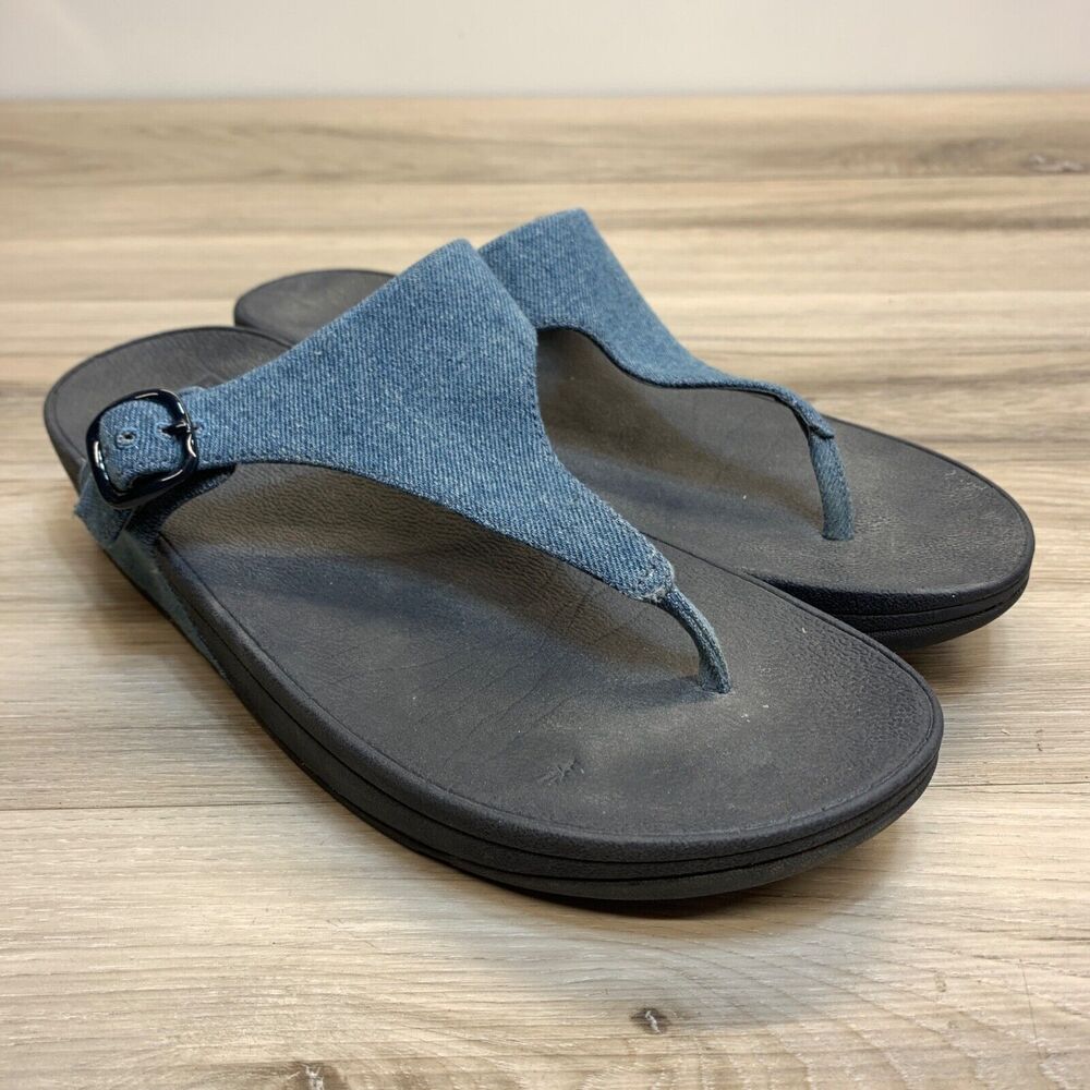 FitFlop The Skinny Sandals Womens Size 9 Blue Denim Flip‎ Flops T-Strap Shoes
